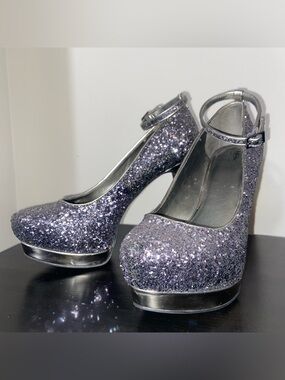 Glitter Silvery Lavender Platform 5 Inch Stiletto Heels Sexy Glam